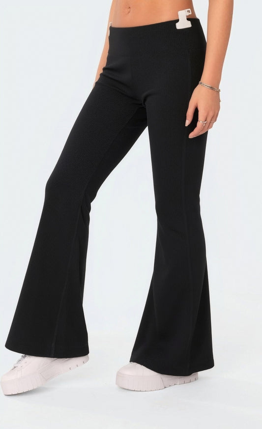 Women’s Ribbed High Waisted Flare Pants – Stretch Knit Bell Bottom Leggings, Slim Fit Y2K Style Lounge Trousers