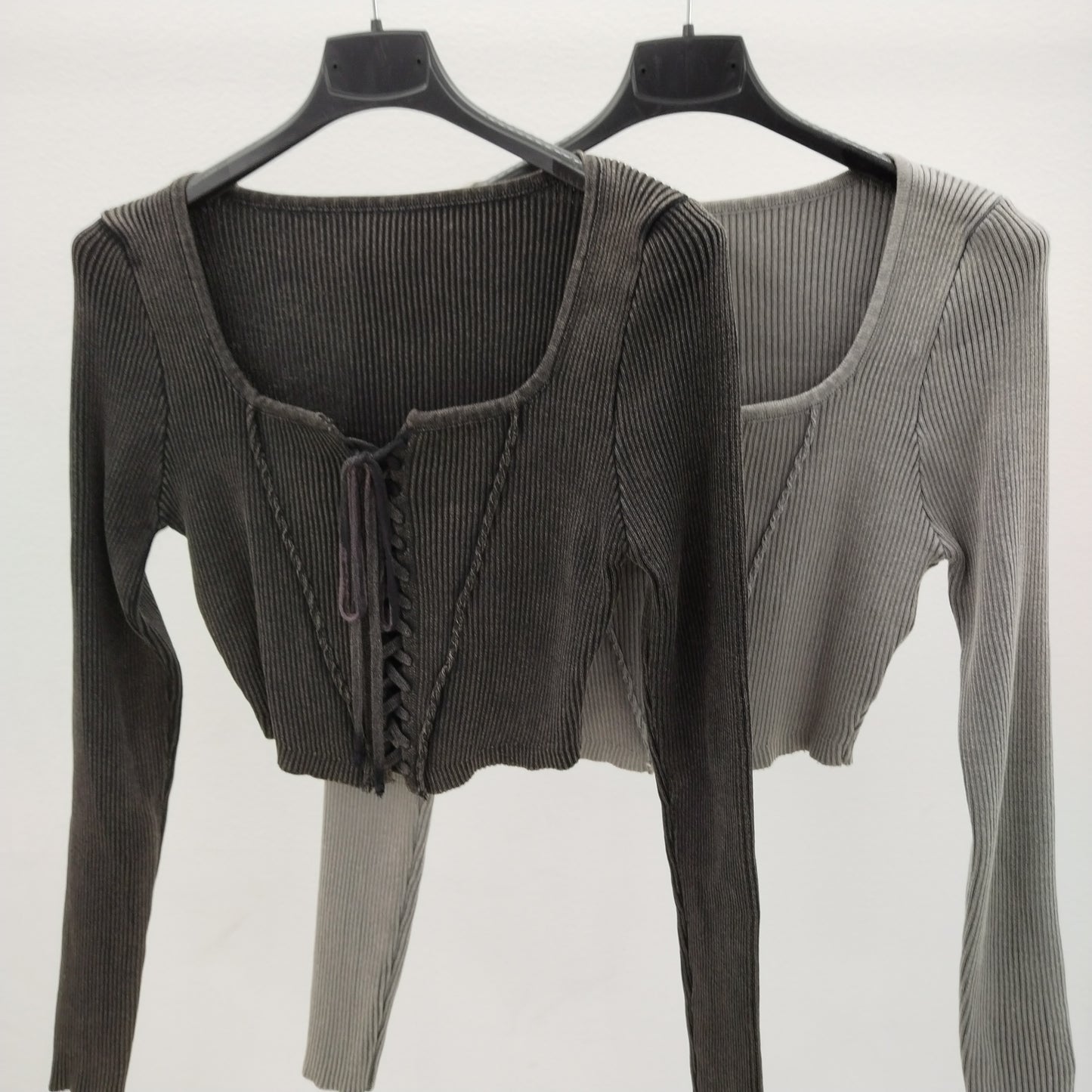 Crop Top a Costine con Dettaglio Lace-up