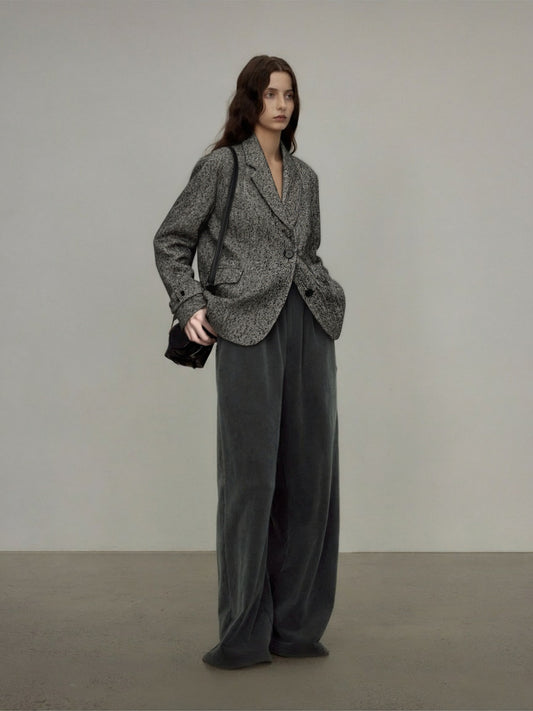 Zayla Women’s Herringbone Blazer – Oversized Fall Winter Jacket, Vintage Casual Chic Tweed Coat