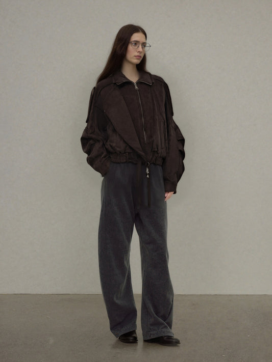 Zayla Women’s Brown Suede-Feel Jacket – Oversized Drawstring Short Coat, Soft Fall Winter Casual Outerwear