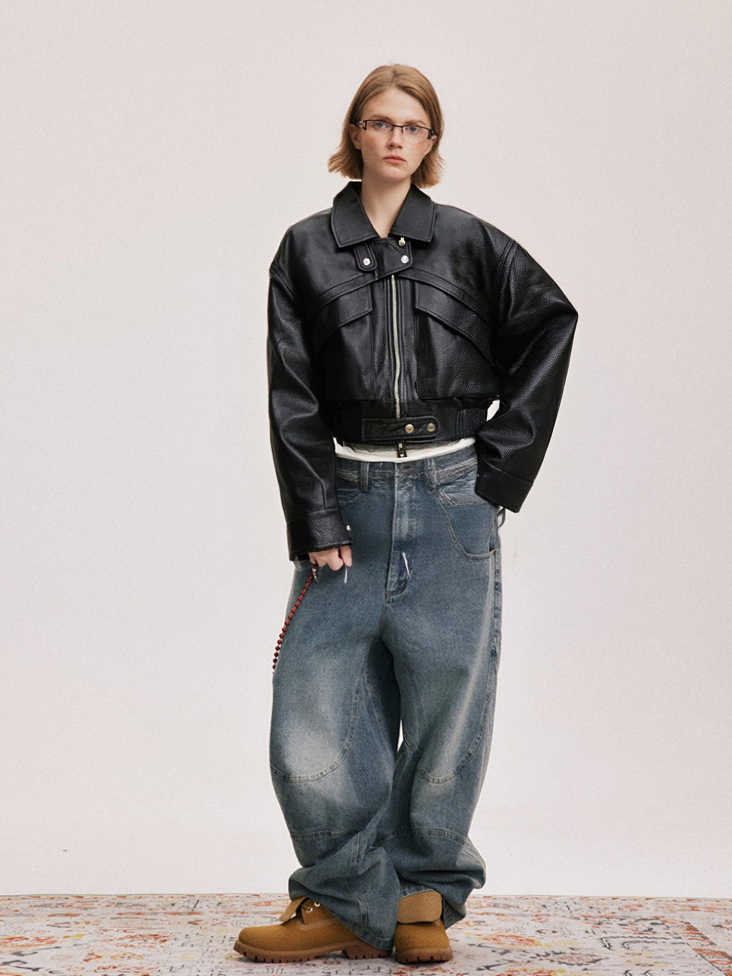 Zayla Women’s Black Faux Leather Cropped Jacket – Oversized Zip-Up Short Coat, Minimalist Street Style Outerwear