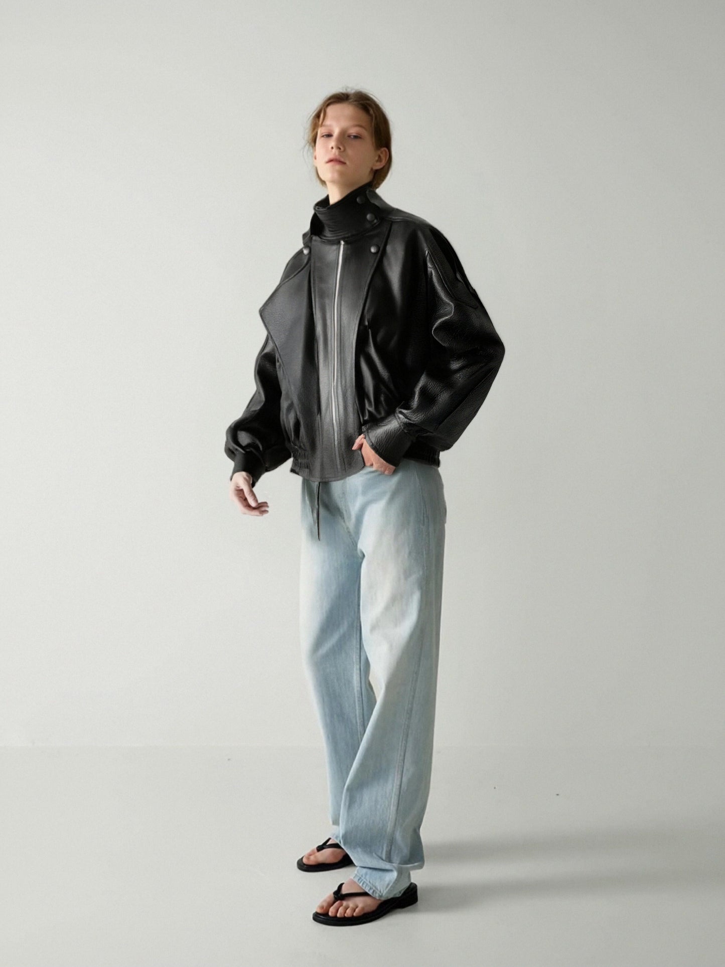 Zayla Women’s Black Faux Leather Jacket – Oversized High-Neck Moto Coat, Textured Fall Winter Outerwear