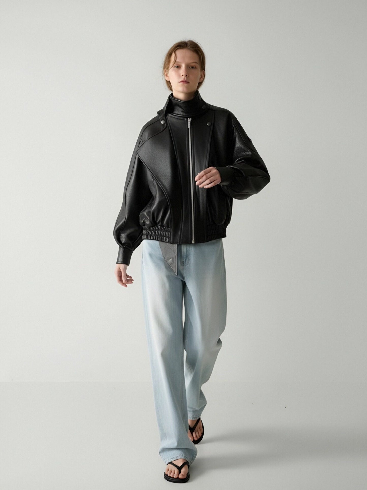 Zayla Women’s Black Faux Leather Jacket – Oversized High-Neck Moto Coat, Textured Fall Winter Outerwear