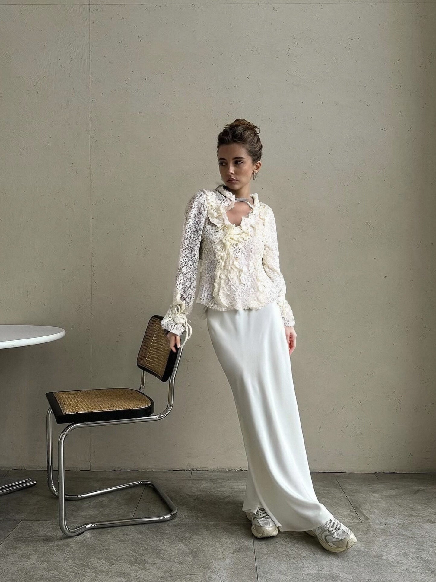 Women’s Ruffled Lace Top – Sheer Romantic Blouse, Elegant Vintage-Inspired Statement Style for Daily Wear