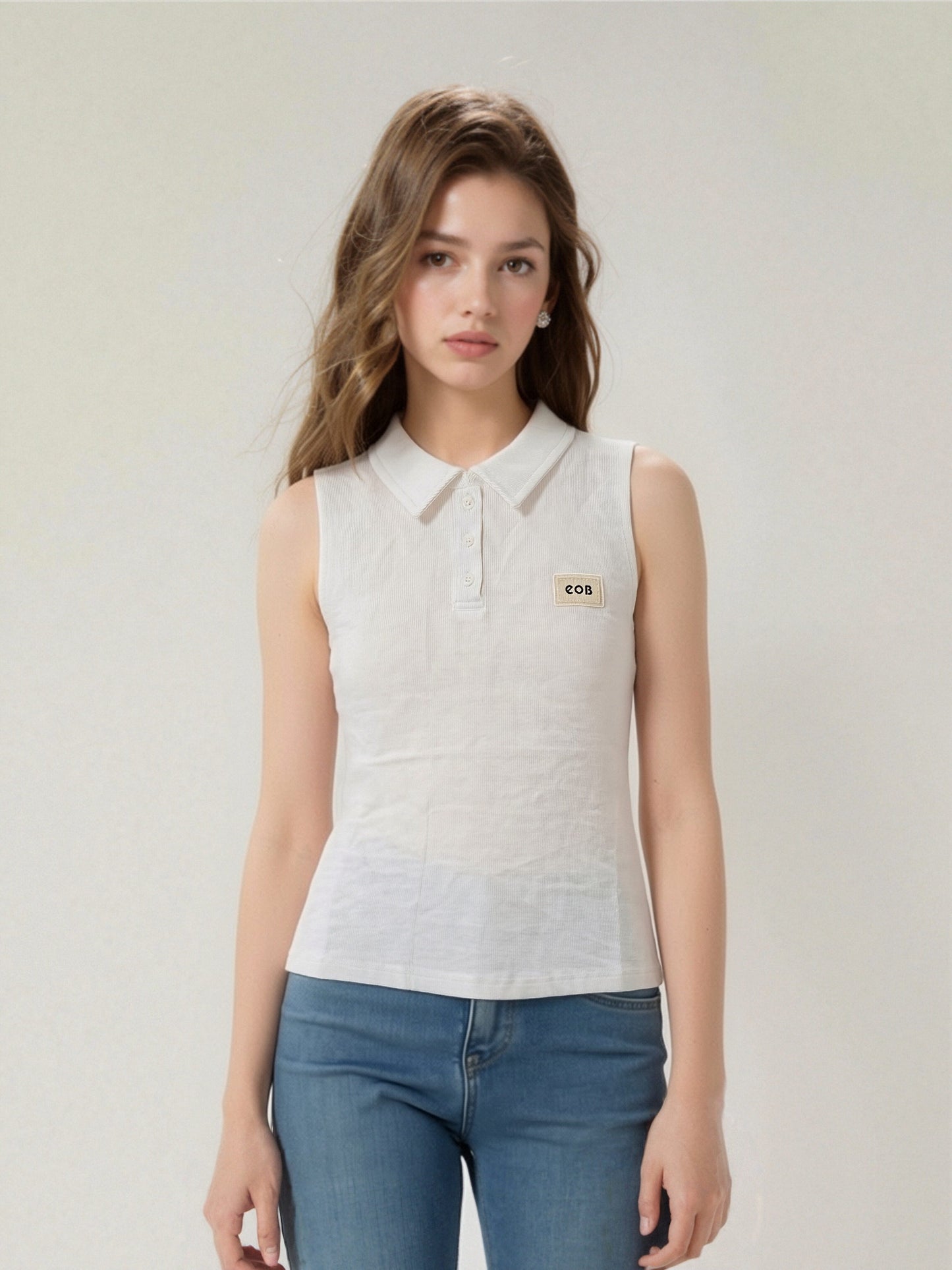 Women’s Sleeveless Ribbed Polo Top – Slim Fit Button-Front Tank with Classic Collar, Minimalist Casual Summer Basic