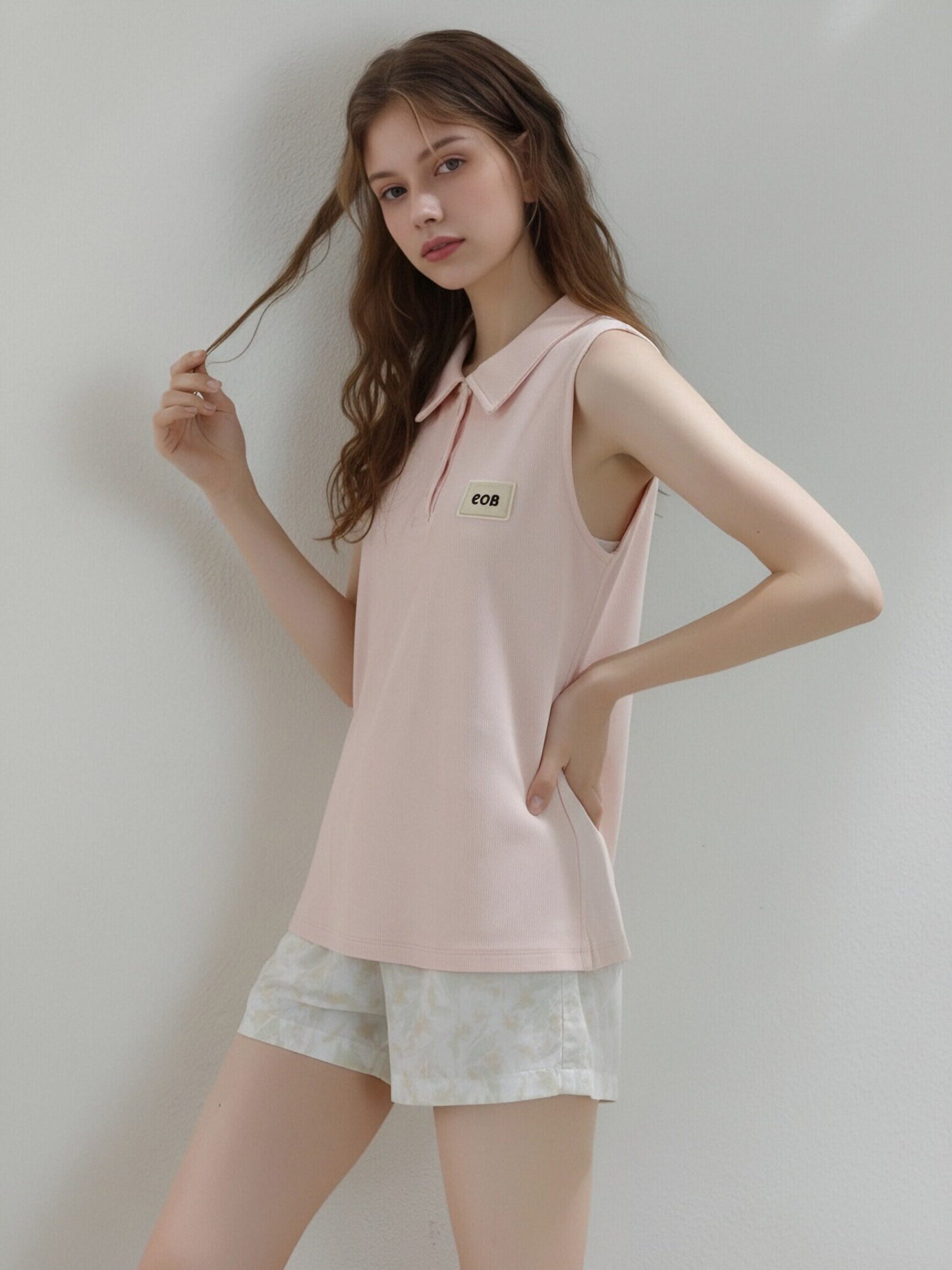 Women’s Sleeveless Ribbed Polo Top – Slim Fit Button-Front Tank with Classic Collar, Minimalist Casual Summer Basic