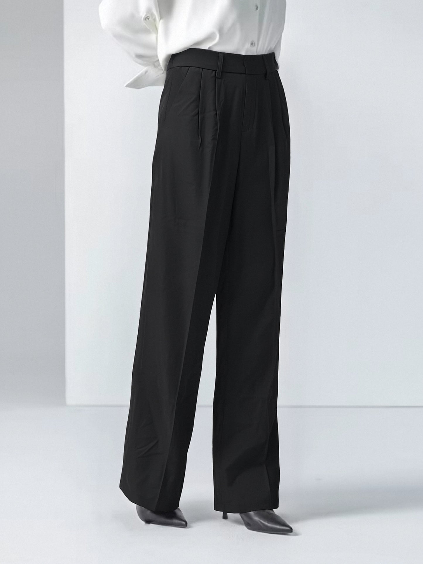 Women’s High Waisted Wide Leg Trousers – Minimalist Tailored Straight Pants with Pleated Front, Elegant Office Style Slacks