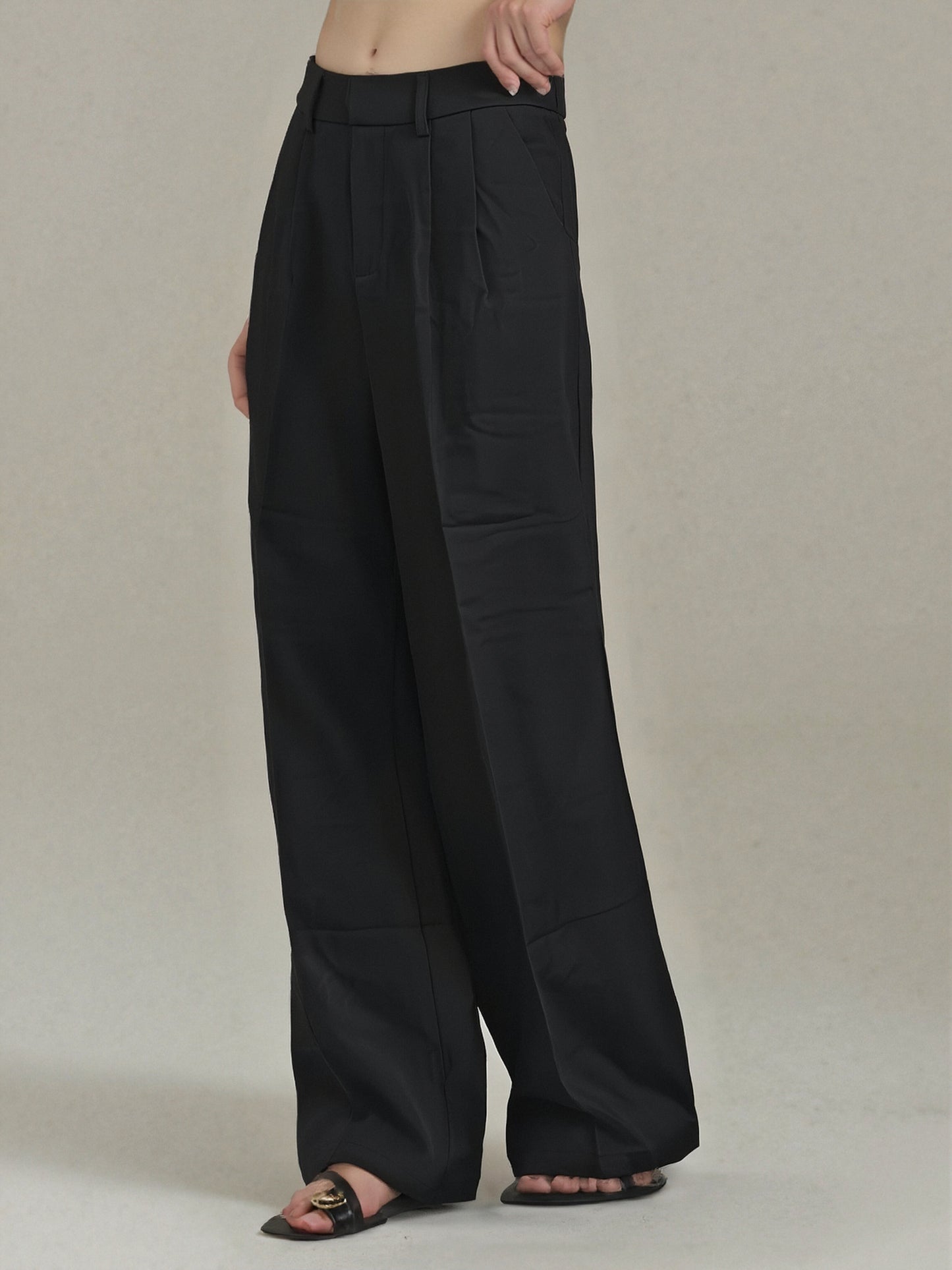Women’s High Waisted Wide Leg Trousers – Minimalist Tailored Straight Pants with Pleated Front, Elegant Office Style Slacks
