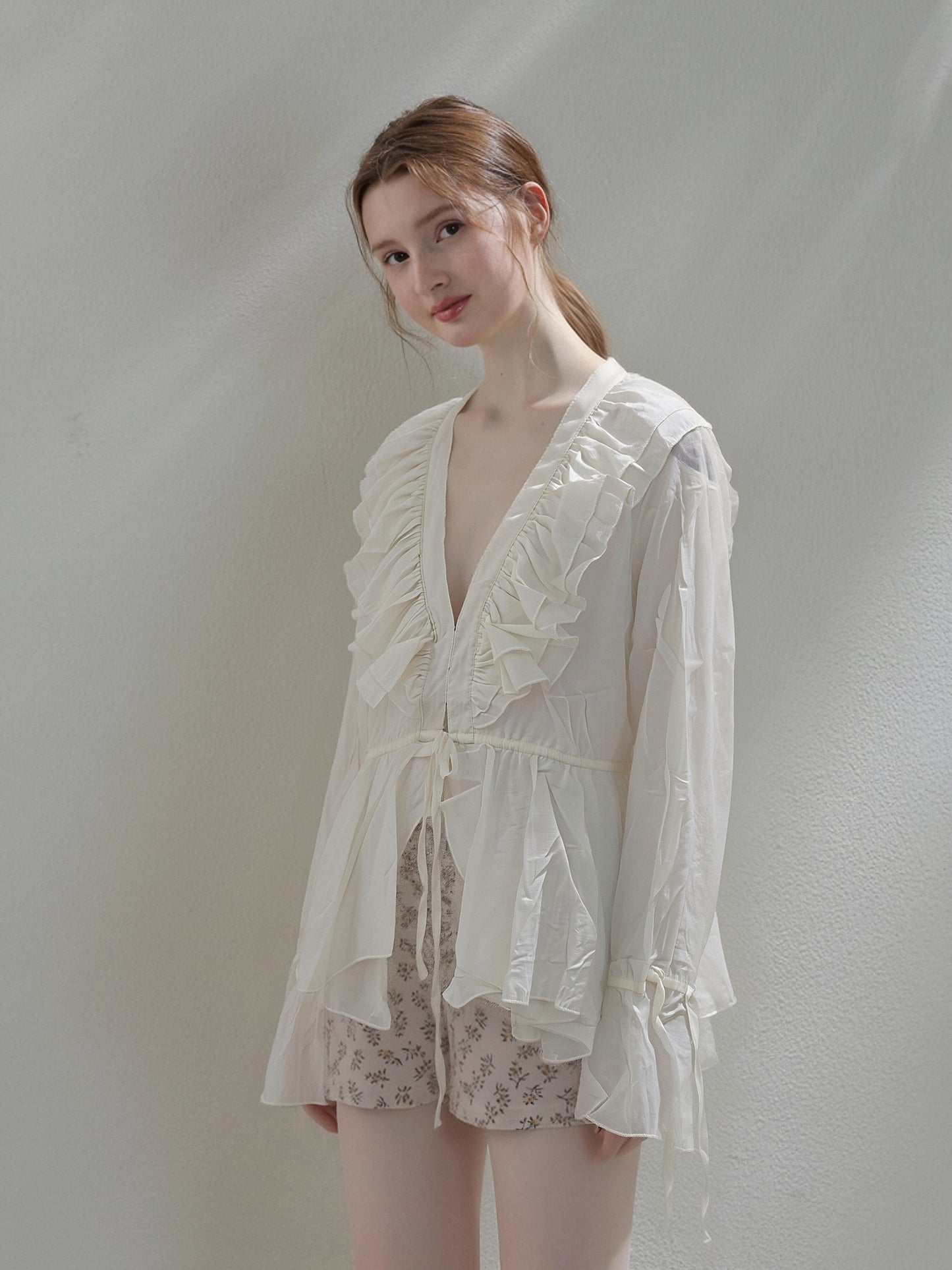 Women’s Sheer Ruffle Cardigan – Lightweight Chiffon Tie-Front Blouse, Elegant Flowy Cover-Up