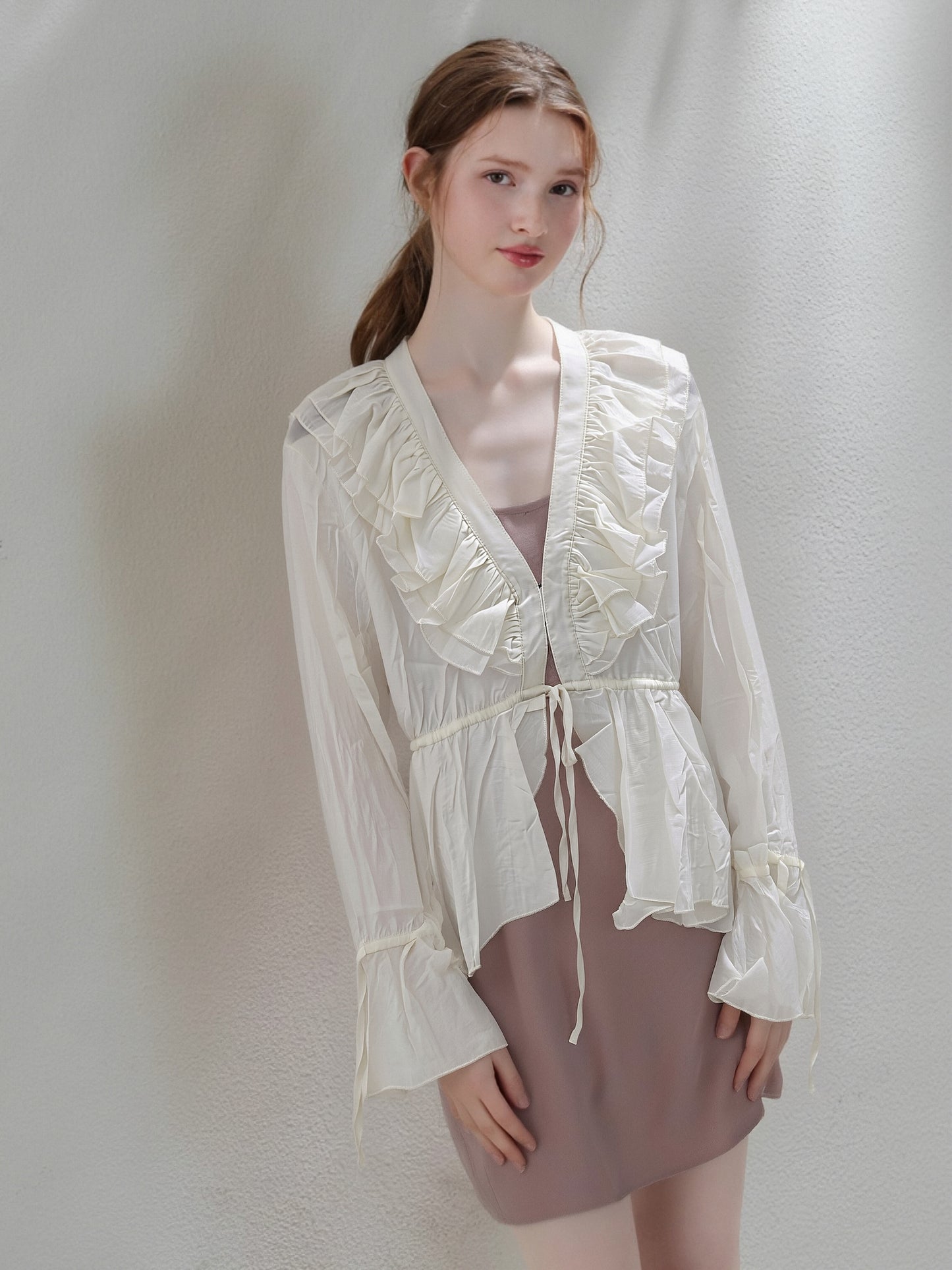 Women’s Sheer Ruffle Cardigan – Lightweight Chiffon Tie-Front Blouse, Elegant Flowy Cover-Up