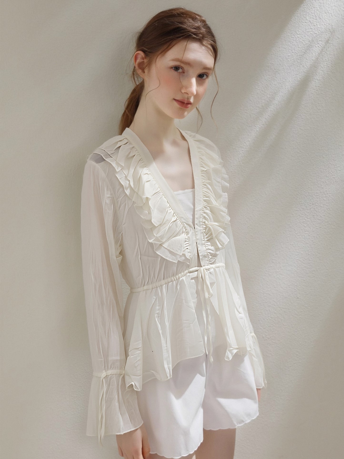 Women’s Sheer Ruffle Cardigan – Lightweight Chiffon Tie-Front Blouse, Elegant Flowy Cover-Up