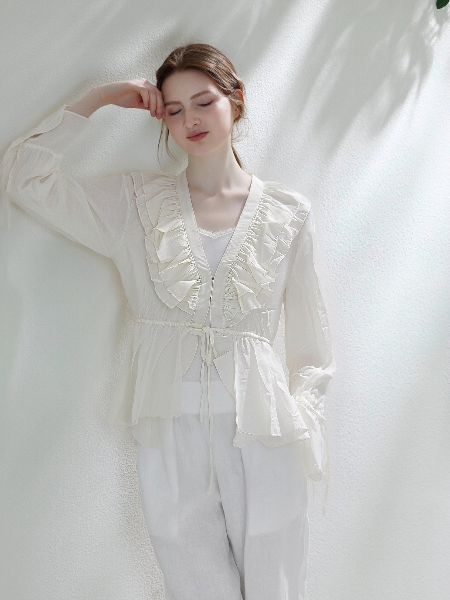 Women’s Sheer Ruffle Cardigan – Lightweight Chiffon Tie-Front Blouse, Elegant Flowy Cover-Up