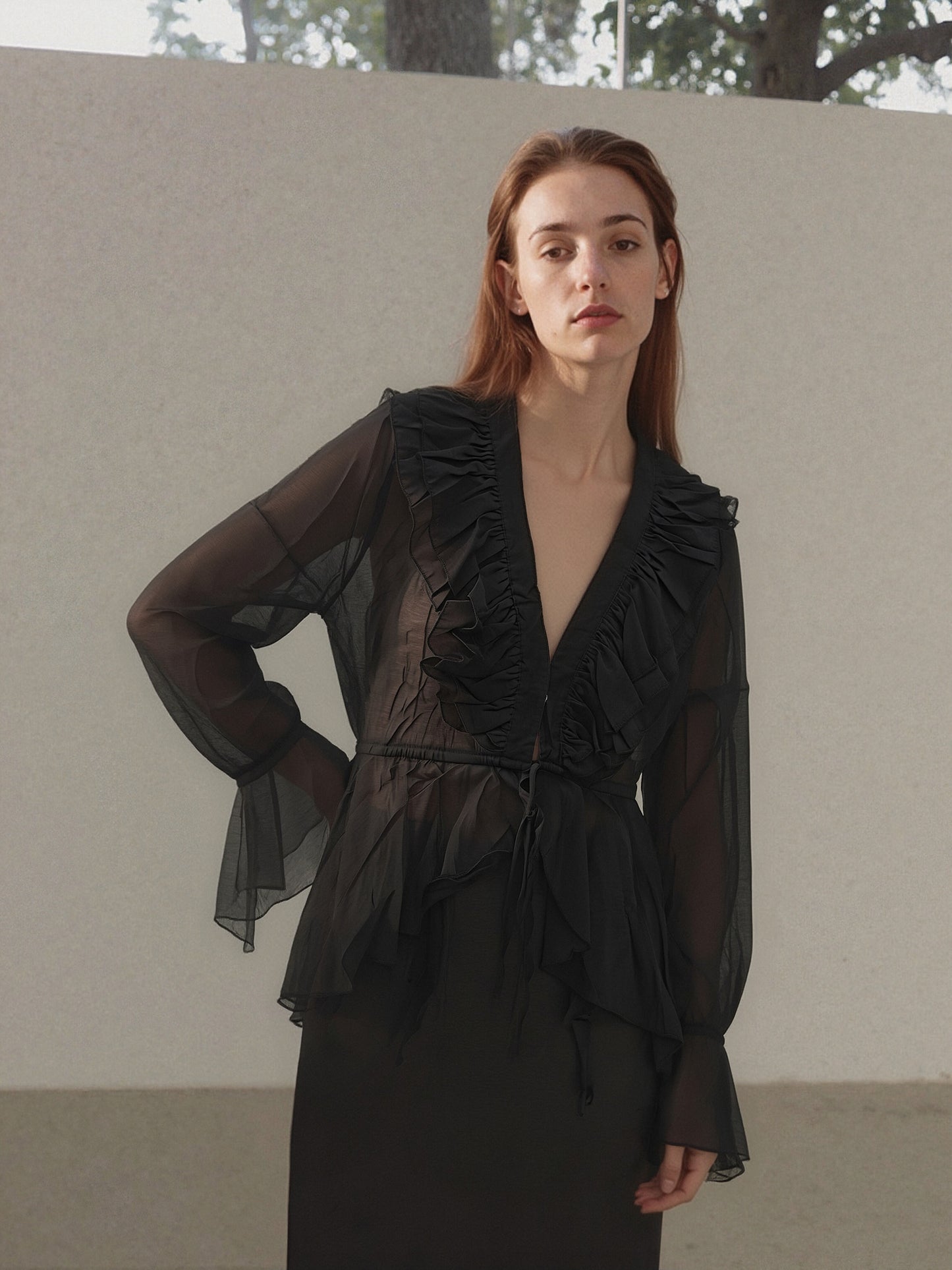 Women’s Sheer Ruffle Cardigan – Lightweight Chiffon Tie-Front Blouse, Elegant Flowy Cover-Up