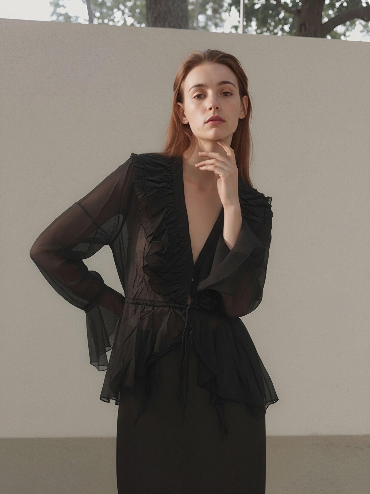 Women’s Sheer Ruffle Cardigan – Lightweight Chiffon Tie-Front Blouse, Elegant Flowy Cover-Up