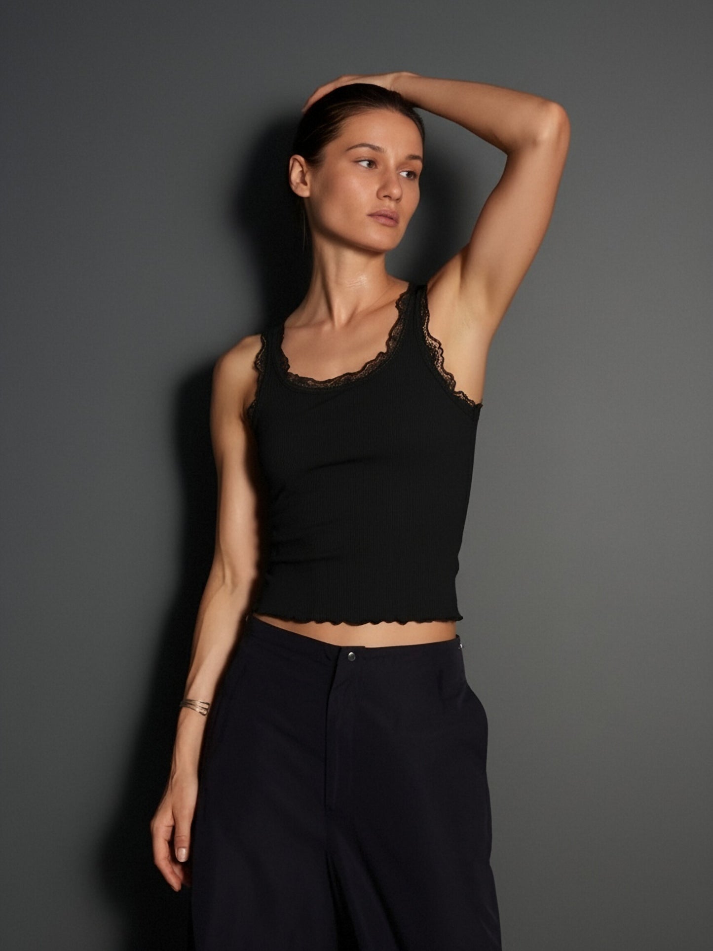 Women’s Lace Trim Tank Top – Ribbed Slim Fit Camisole Basic Layering Top