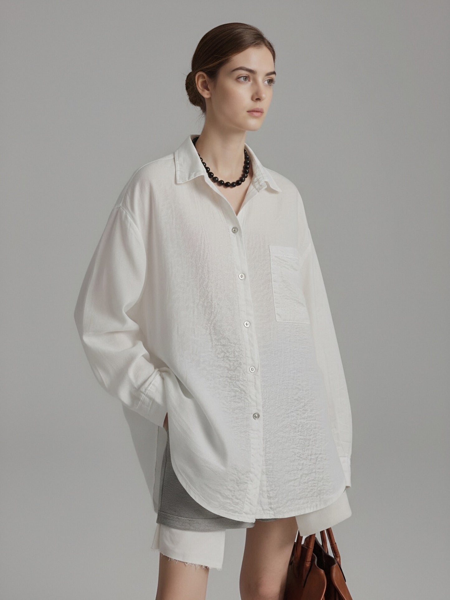 Women's Linen Oversized Button-Up Shirt – Lightweight Long Sleeve Relaxed Fit Blouse BIANCO