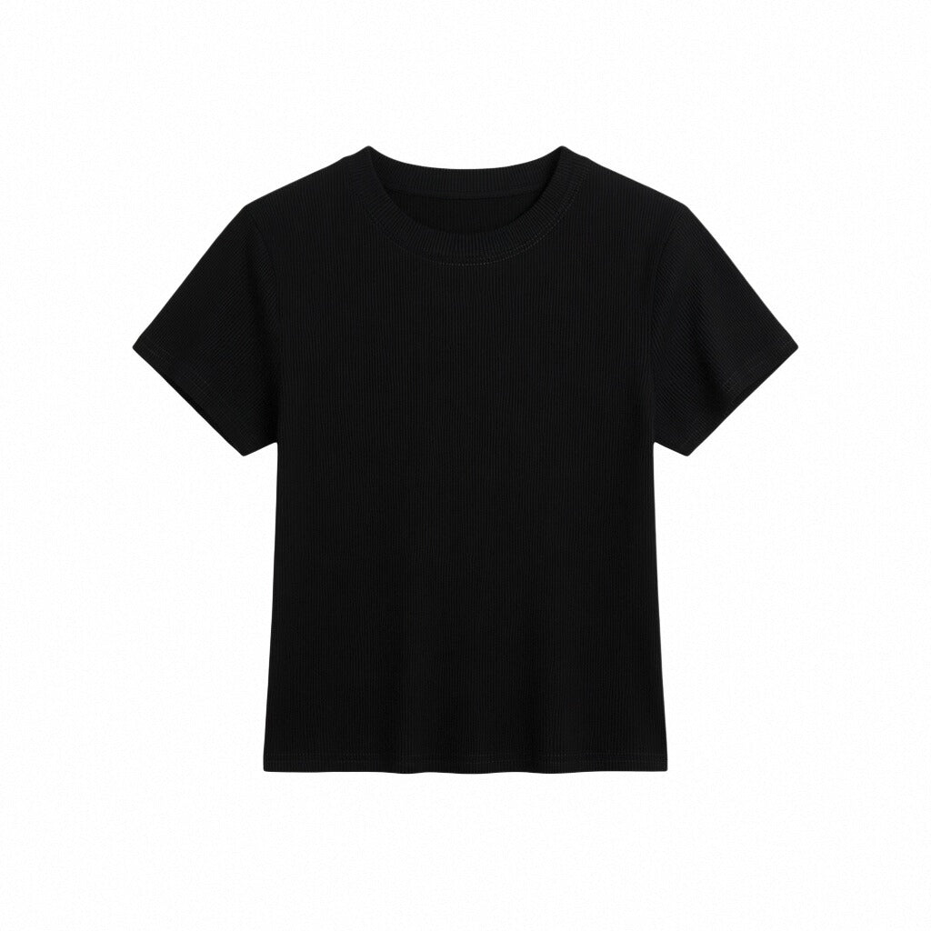 Ribbed Crew Neck T-Shirt – Slim Fit Stretch Basic Tee