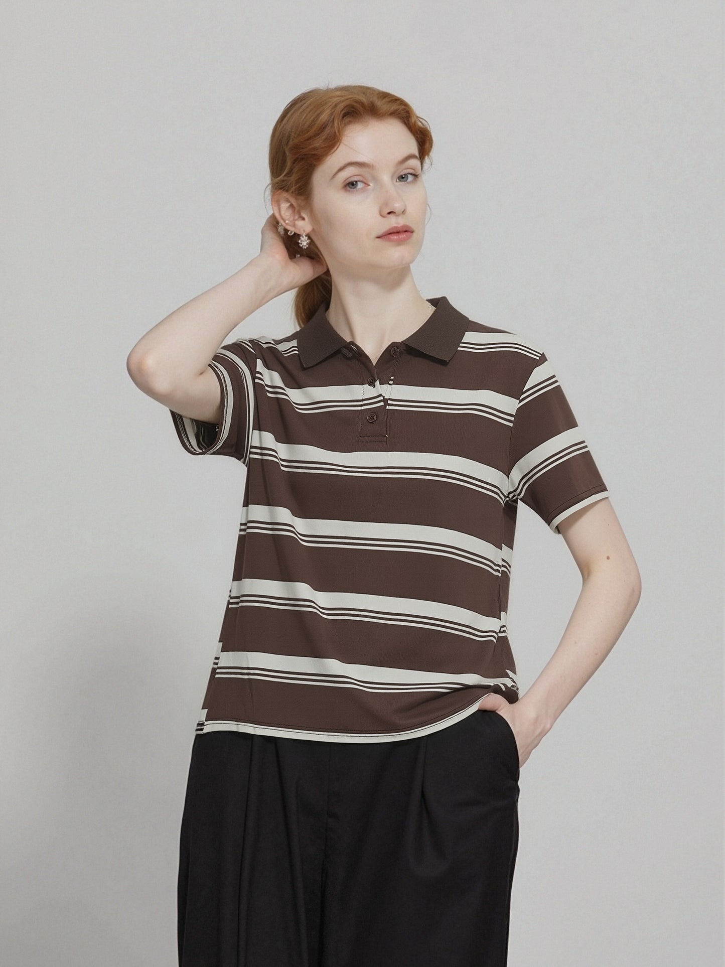 Women’s Striped Polo Shirt – Relaxed Fit Short Sleeve Knit Top, Classic Casual Preppy Style Tee
