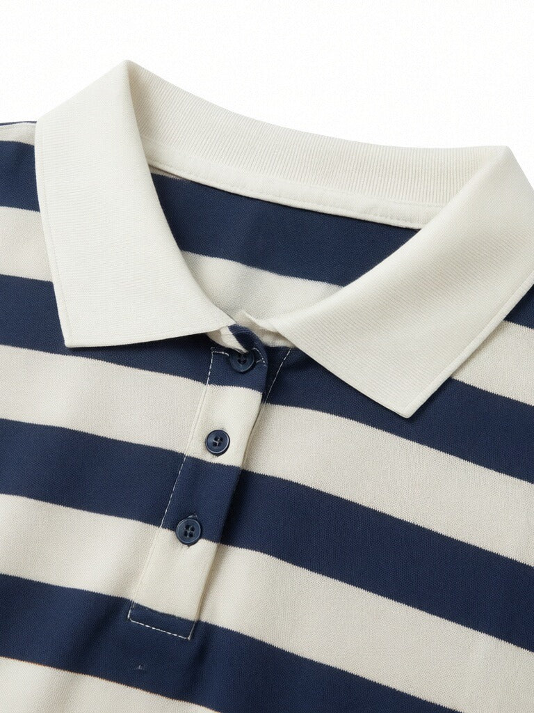 Women’s Striped Polo Shirt – Side Drawstring Slim Fit Top, Short Sleeve Casual Knit Tee