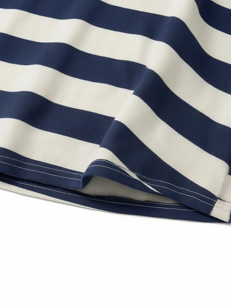 Women’s Striped Polo Shirt – Side Drawstring Slim Fit Top, Short Sleeve Casual Knit Tee