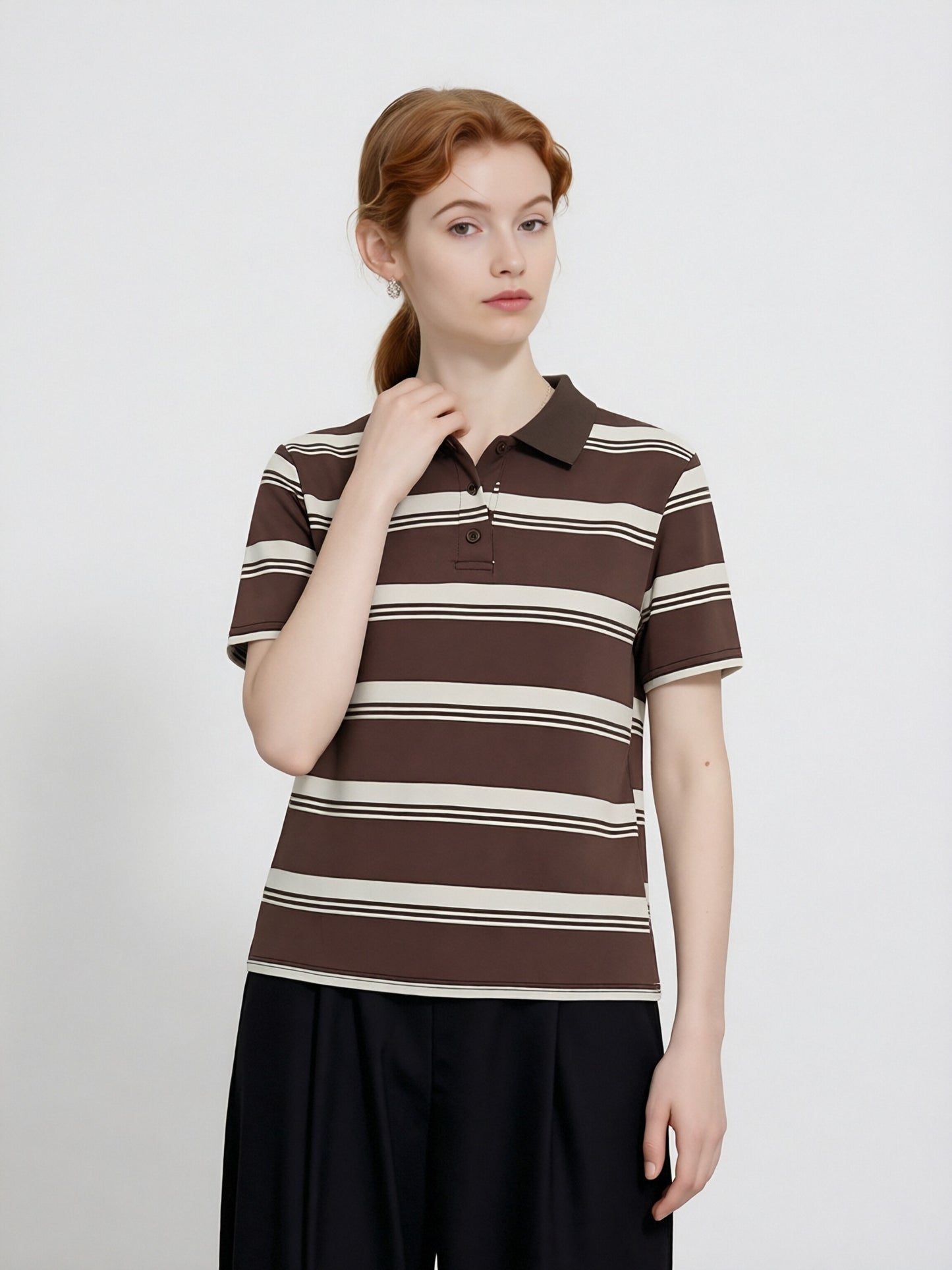 Women’s Striped Polo Shirt – Relaxed Fit Short Sleeve Knit Top, Classic Casual Preppy Style Tee