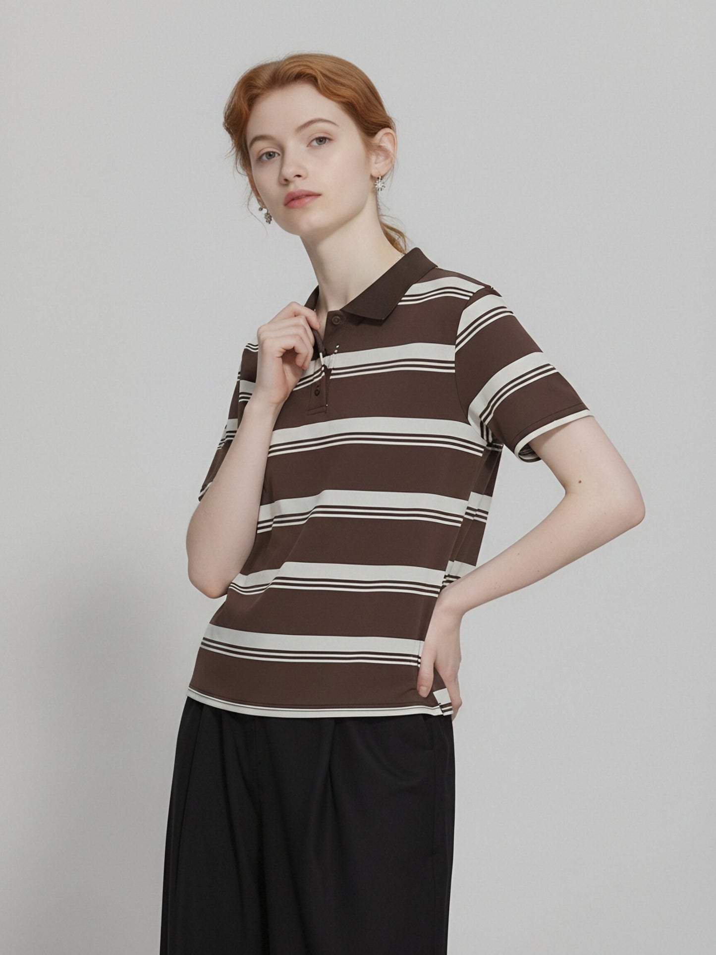 Women’s Striped Polo Shirt – Relaxed Fit Short Sleeve Knit Top, Classic Casual Preppy Style Tee