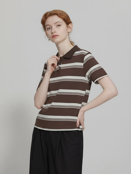 Women’s Striped Polo Shirt – Relaxed Fit Short Sleeve Knit Top, Classic Casual Preppy Style Tee