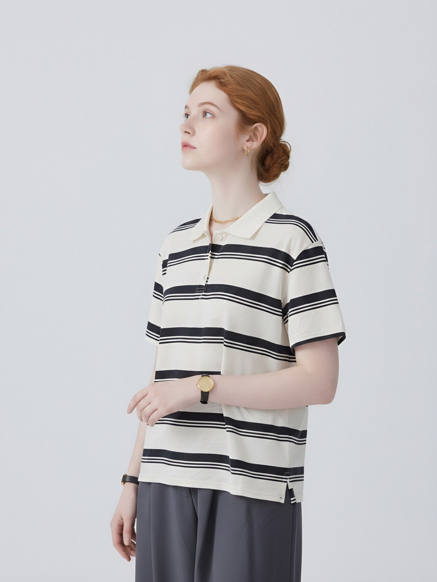 Women’s Striped Polo Shirt – Relaxed Fit Short Sleeve Knit Top, Classic Casual Preppy Style Tee