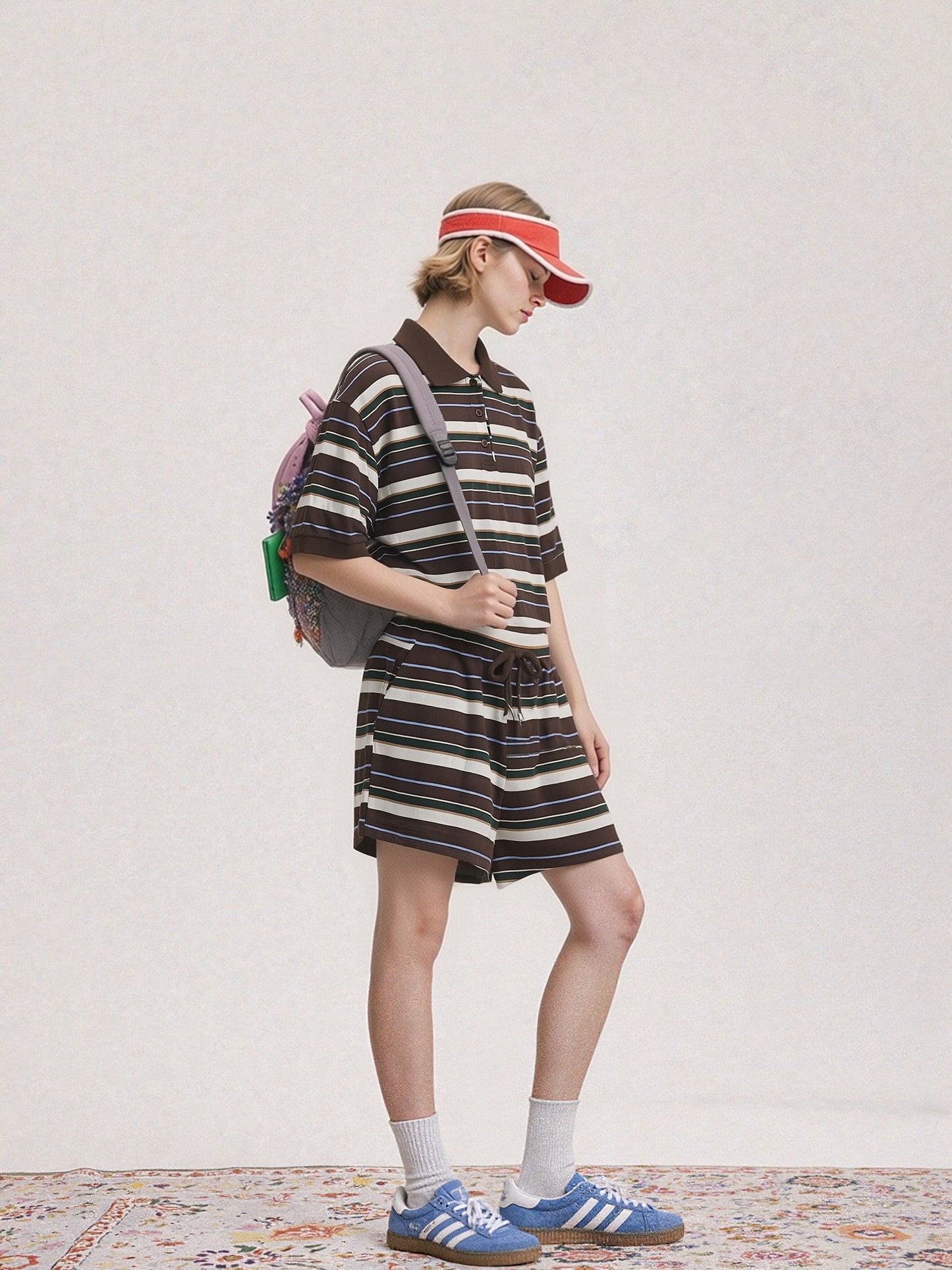 Women’s Striped Polo Shirt & Shorts Set – Casual Two Piece Lounge Set, Oversized Summer Co-Ord Outfit