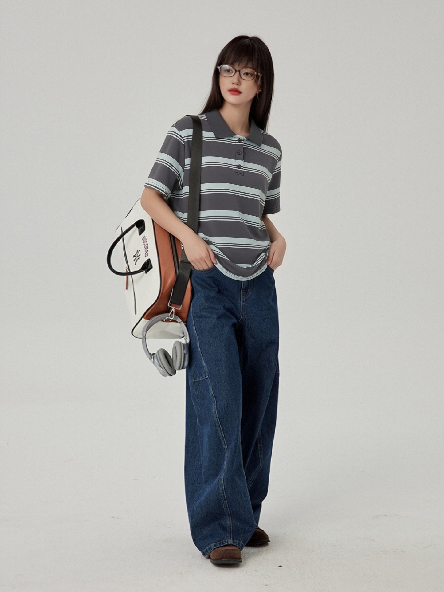 Women’s Striped Polo Shirt – Relaxed Fit Short Sleeve Knit Top, Classic Casual Preppy Style Tee