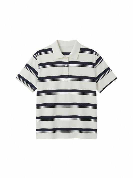 Women’s Striped Polo Shirt – Relaxed Fit Short Sleeve Knit Top, Classic Casual Preppy Style Tee
