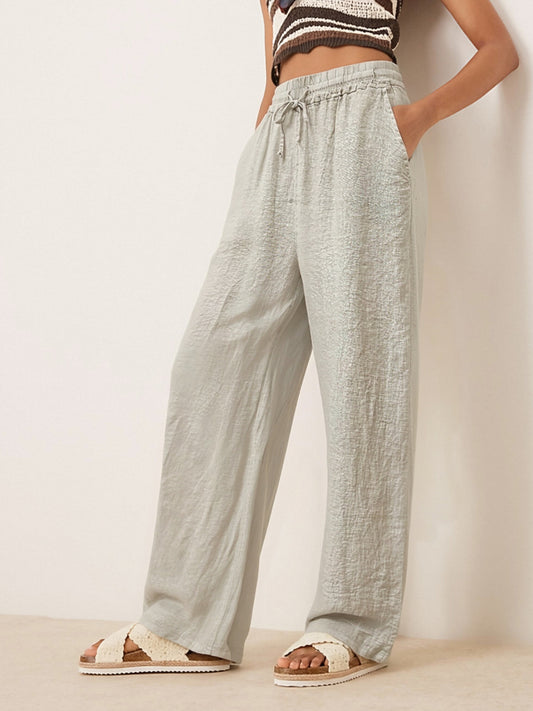 Women’s Linen Wide Leg Pants – Breathable Drawstring Trousers, Relaxed Fit Summer Linen Blend Palazzo Pants