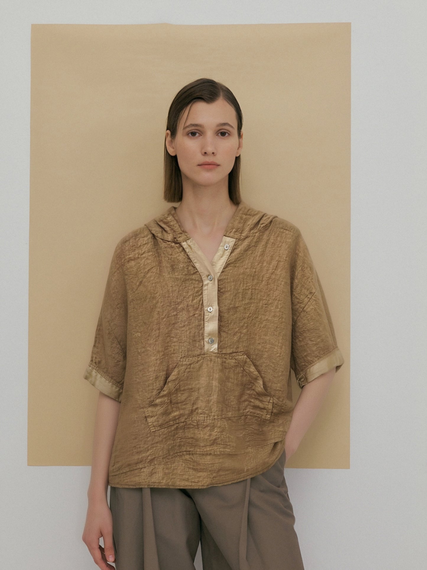 Women’s Linen Hooded Blouse – Relaxed Fit Button Front Linen Top with Pocket, Lightweight Summer Linen Shirt