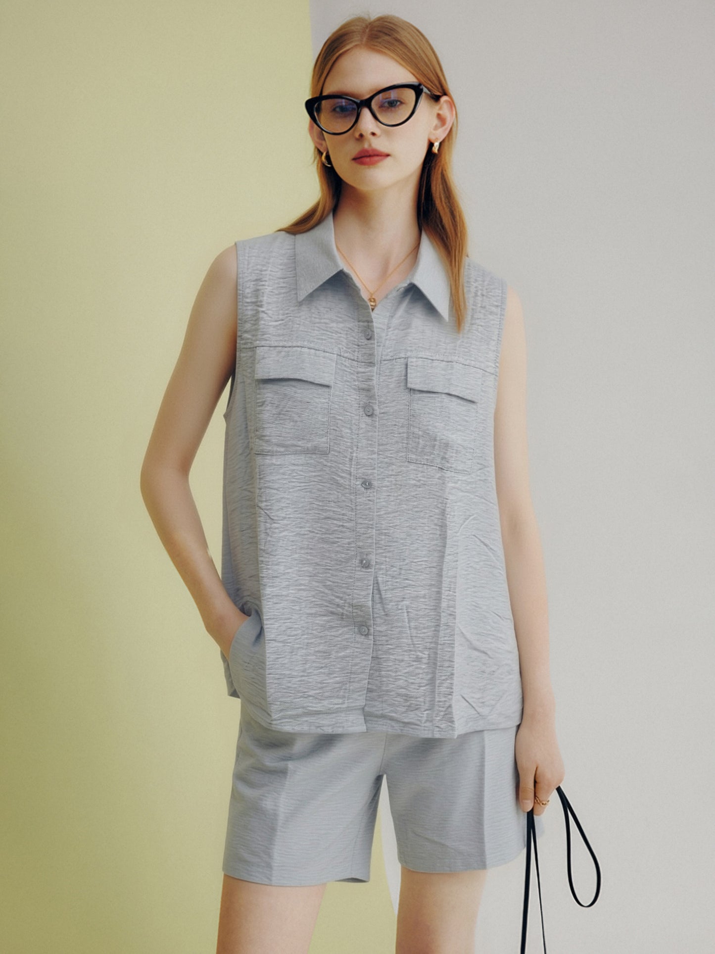 Women’s Linen Two-Piece Shorts Set – Sleeveless Button-Up Linen Shirt & Wide-Leg Shorts Co-Ord Summer Outfit