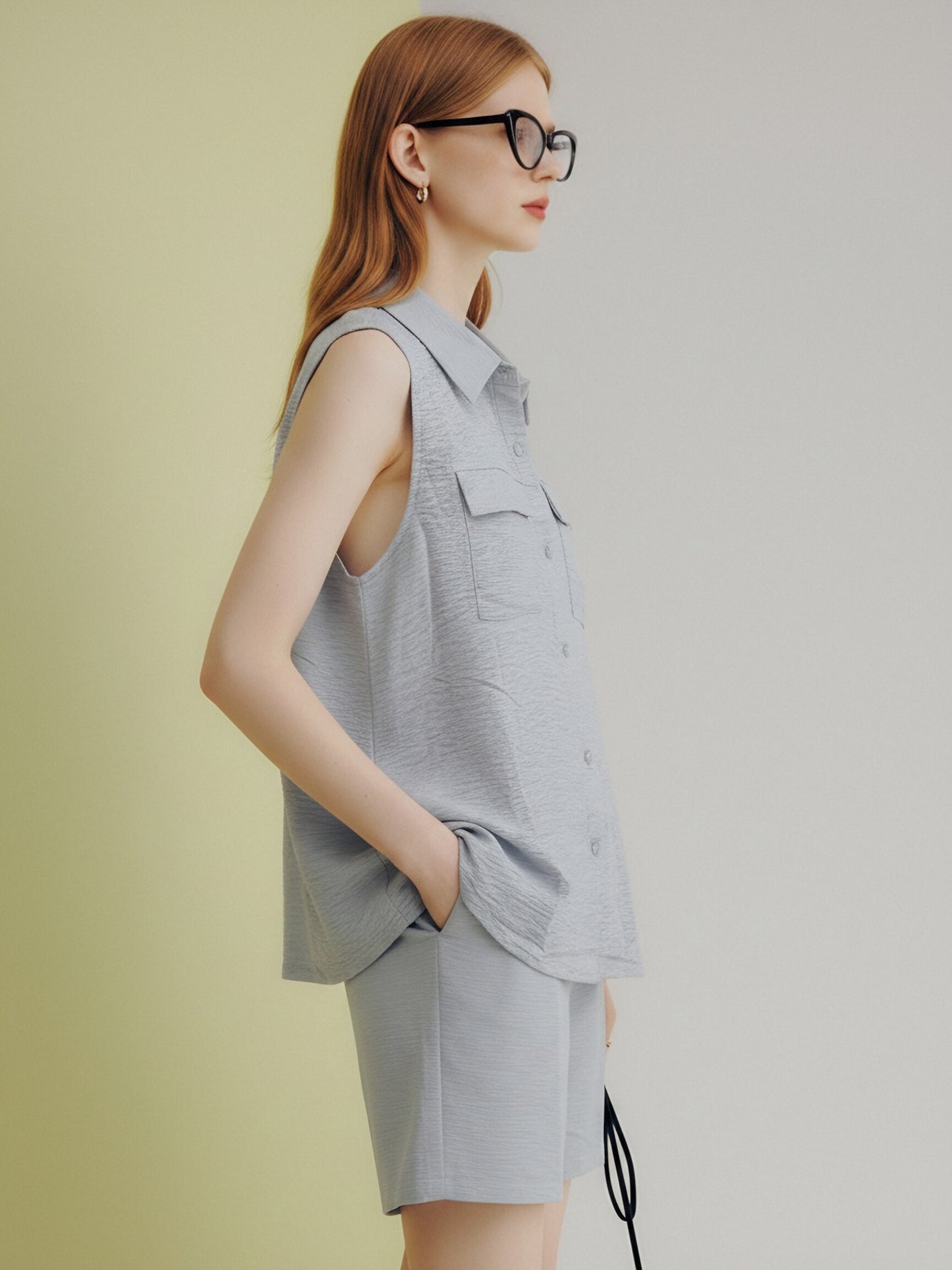 Women’s Linen Two-Piece Shorts Set – Sleeveless Button-Up Linen Shirt & Wide-Leg Shorts Co-Ord Summer Outfit