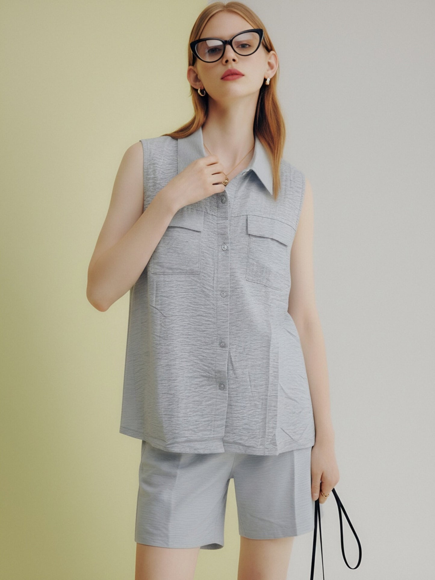 Women’s Linen Two-Piece Shorts Set – Sleeveless Button-Up Linen Shirt & Wide-Leg Shorts Co-Ord Summer Outfit