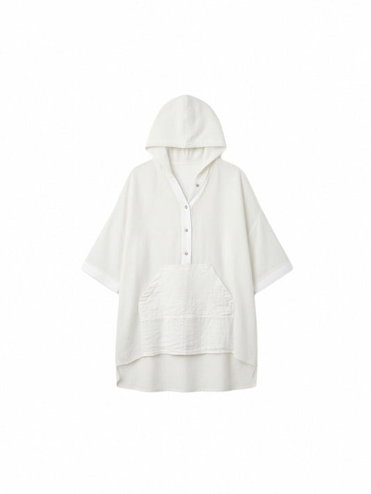 Women’s Linen Hooded Blouse – Relaxed Fit Button Front Linen Top with Pocket, Lightweight Summer Linen Shirt