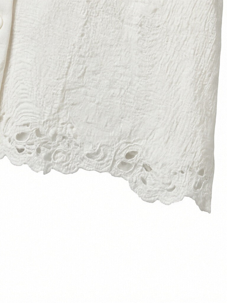 Women’s Embroidered Linen Two-Piece Set – Sleeveless Button-Up Linen Top & Lace Detail Shorts Summer Co-Ord Outfit