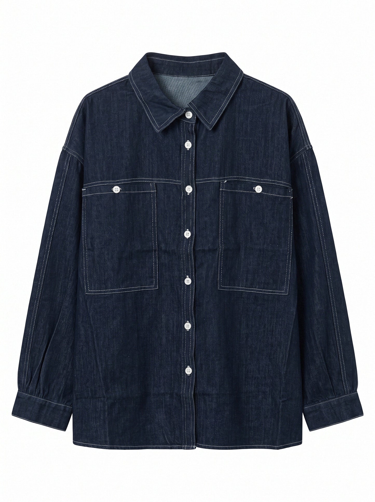 Women’s Oversized Dark Blue Denim Shirt with Large Front Pockets