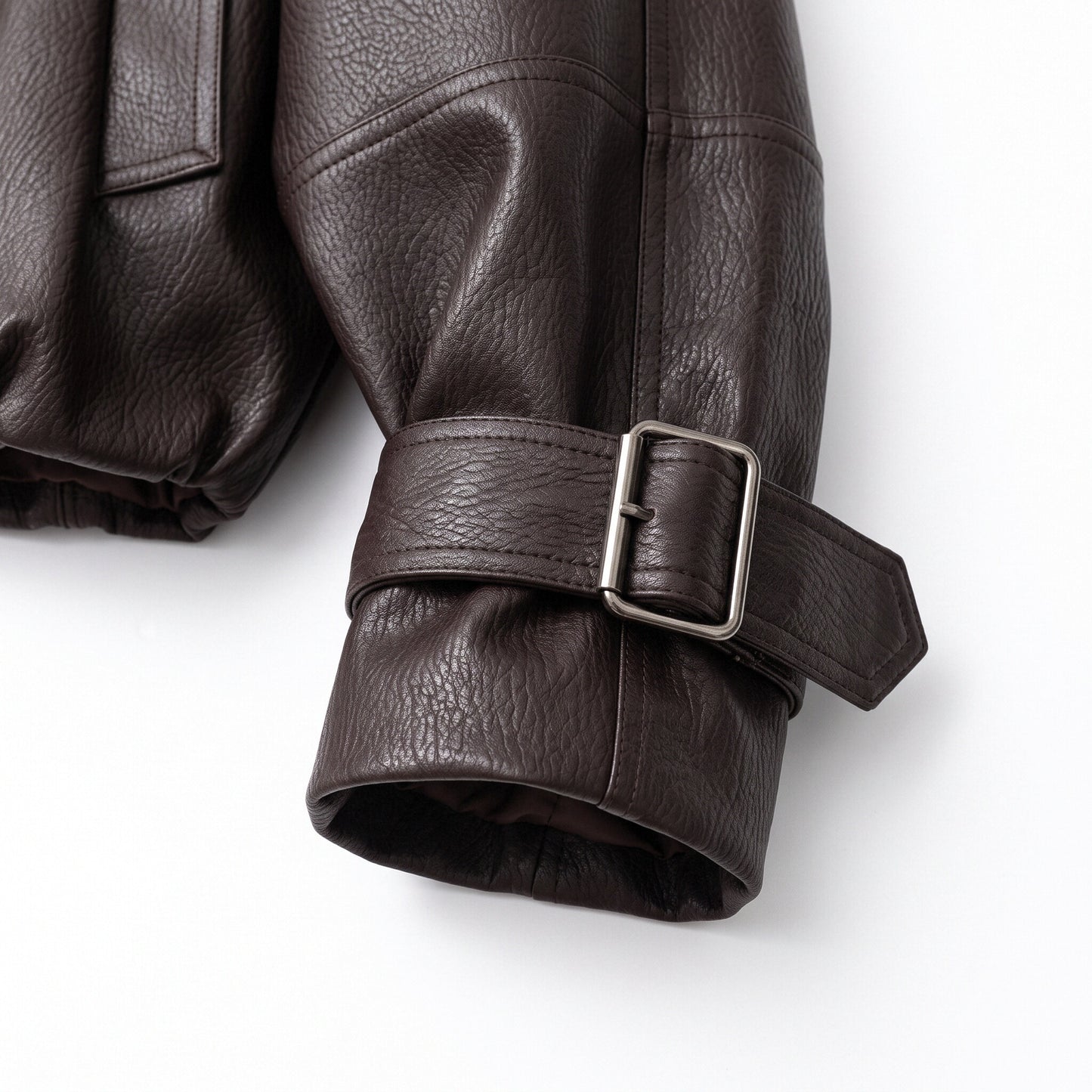 Oversized Black Faux Leather Jacket with Wide Lapels and Buckle Cuffs