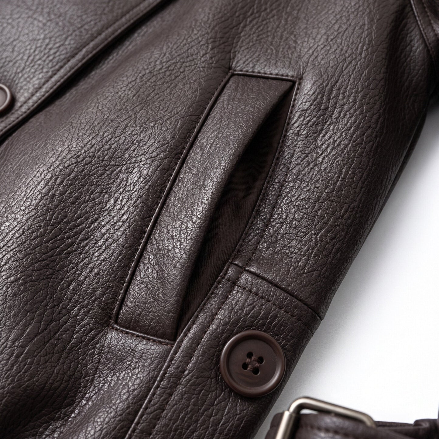 Oversized Black Faux Leather Jacket with Wide Lapels and Buckle Cuffs