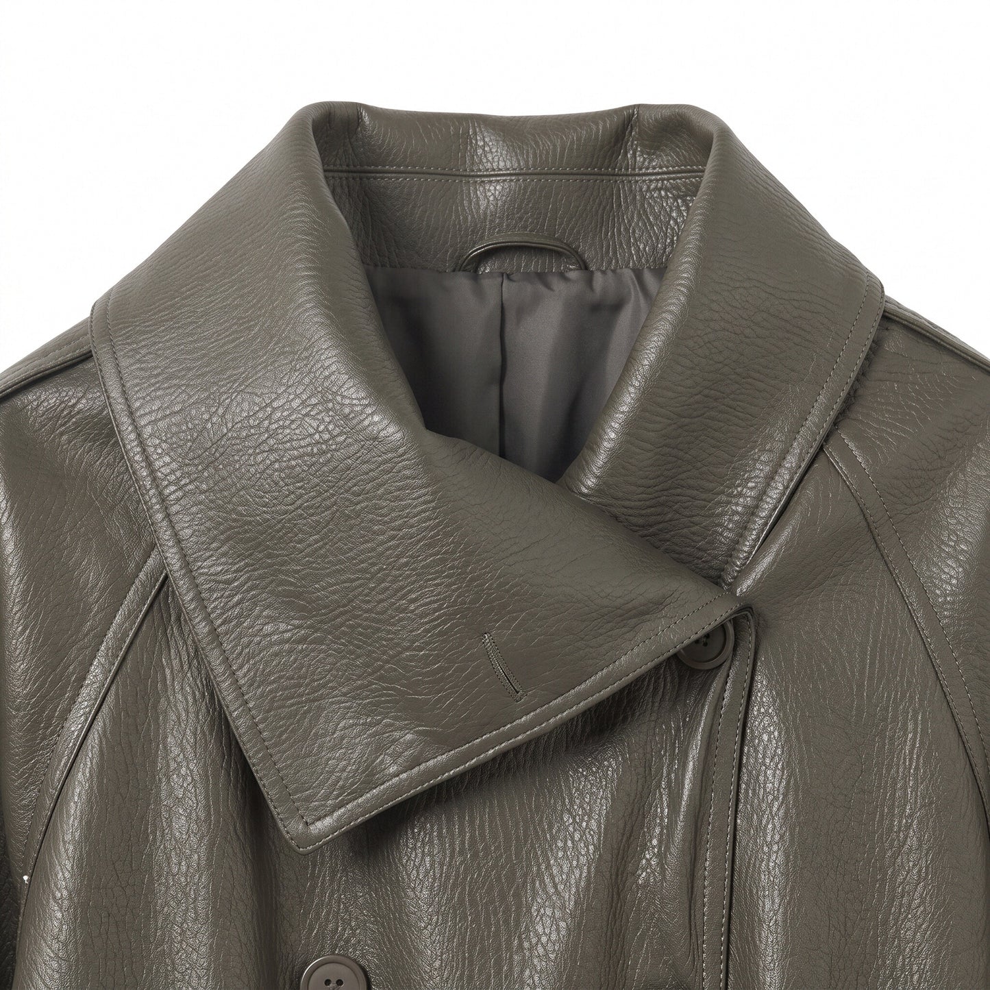 Oversized Black Faux Leather Jacket with Wide Lapels and Buckle Cuffs