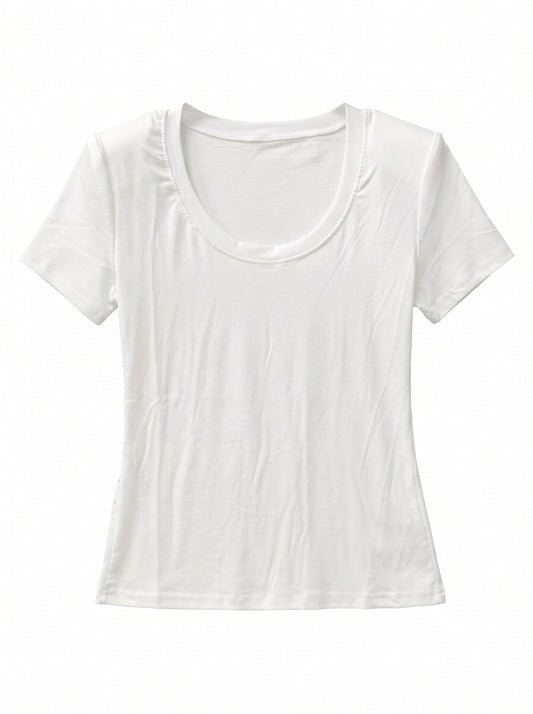 Women’s Basic Scoop Neck Short Sleeve T-Shirt | Slim Fit Essential Top (Copia)