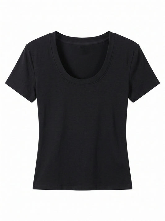 Women’s Basic Scoop Neck Short Sleeve T-Shirt | Slim Fit Essential Top