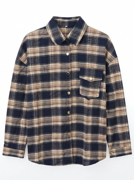 Women’s Oversized Plaid Shirt – Casual Check Long Sleeve Button-Up