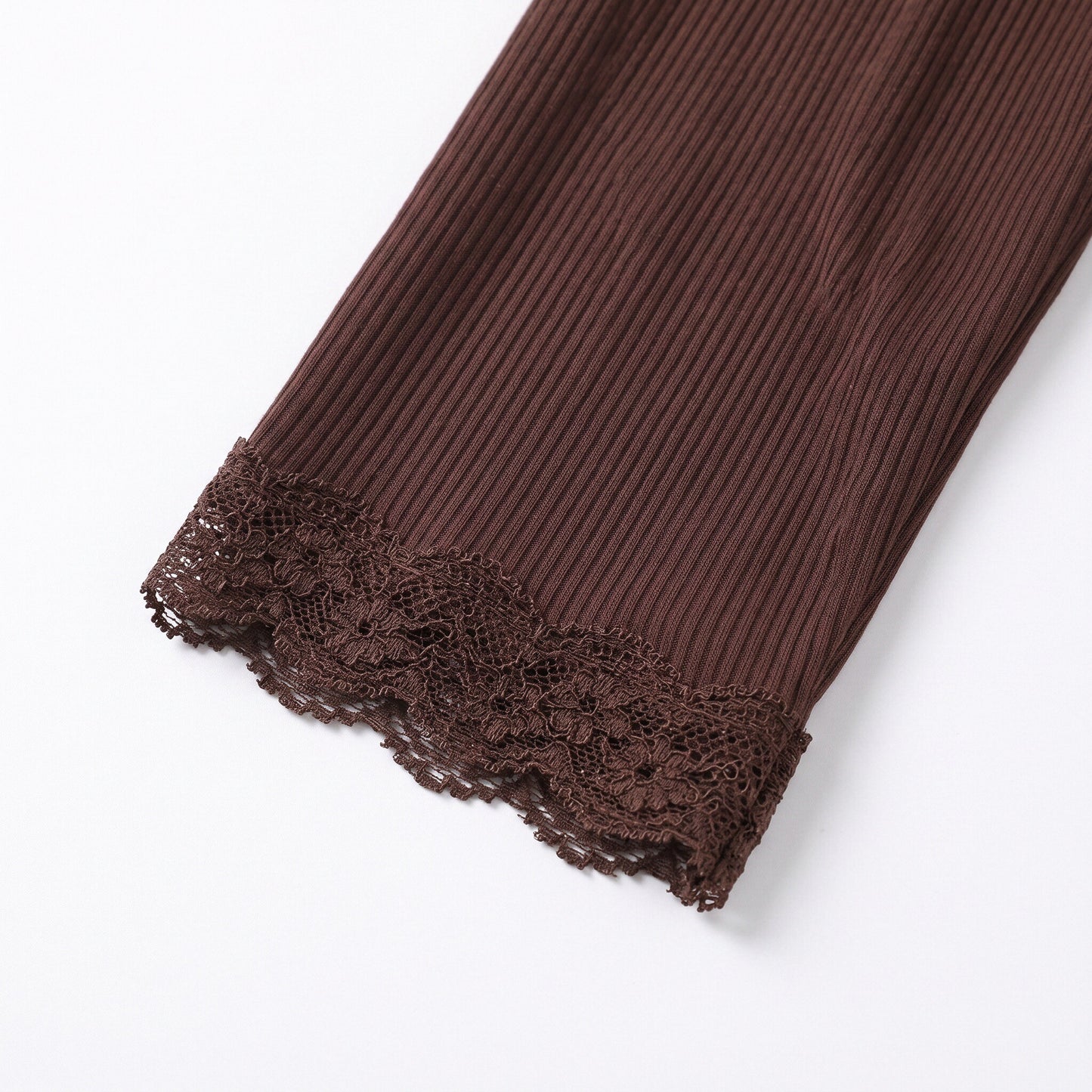 Women’s Lace Trim Ribbed Button Top – Long Sleeve Scoop Neck Cardigan