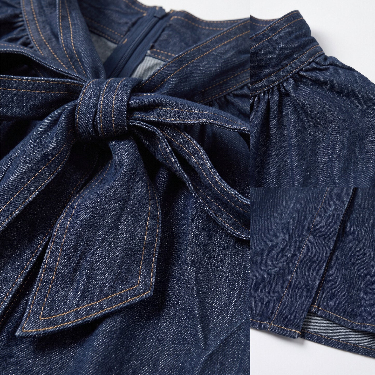 Women’s Dark Blue Denim Bow Neck Blouse – Oversized Long Sleeve Top
