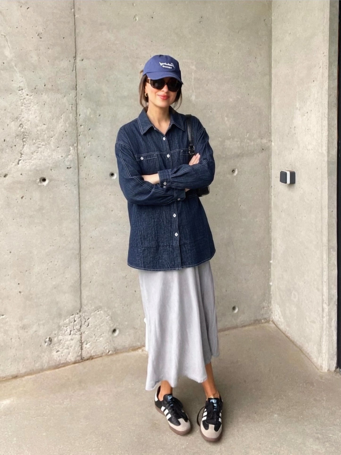 Women’s Oversized Dark Blue Denim Shirt with Large Front Pockets