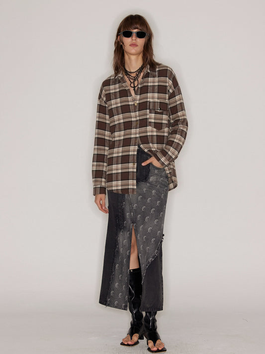 Women’s Oversized Plaid Shirt – Casual Check Long Sleeve Button-Up