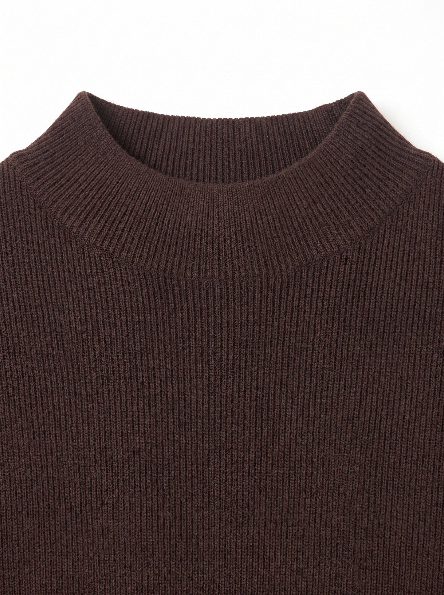 Women’s Brown Mock Neck Short Sleeve Knit Top | Minimalist Ribbed Sweater